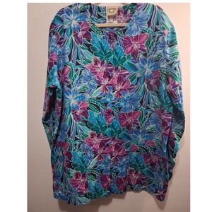 Cottonality Tropical Floral Button Up Scrubs Jacket Women's Size 1X